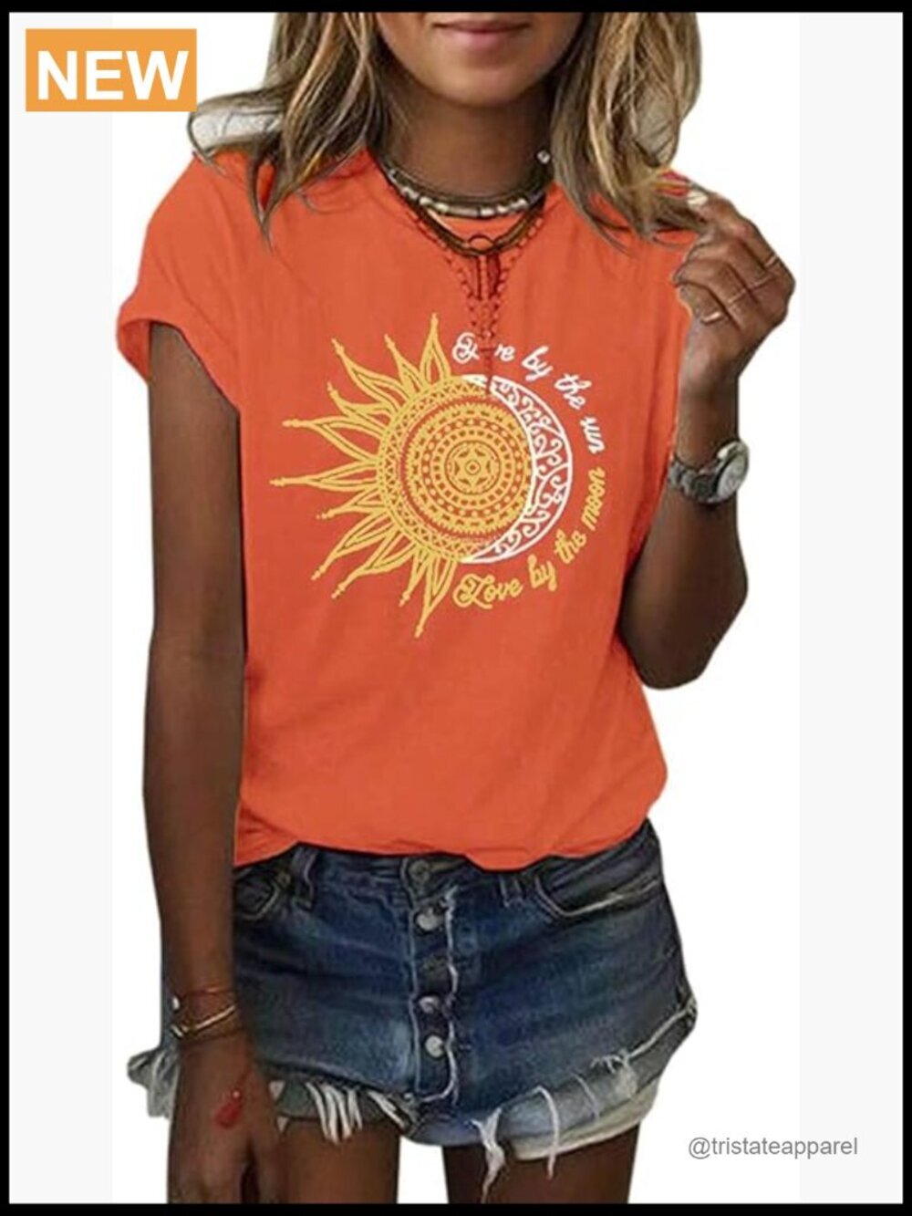 Women's Vintage Moon Sun Graphic Tee Cotton Short Sleeve T-Shirt